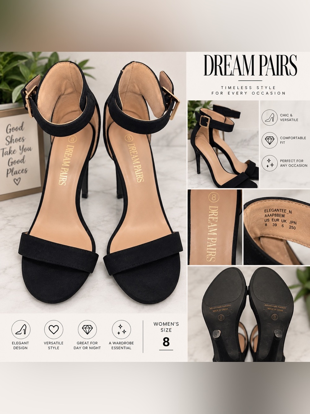 Dream Pairs Black Open-Toe Ankle Strap High Heels